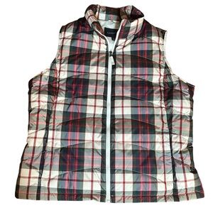 Lands' End Women's Red Green Blue White Plaid Quilted Festive Vest XL